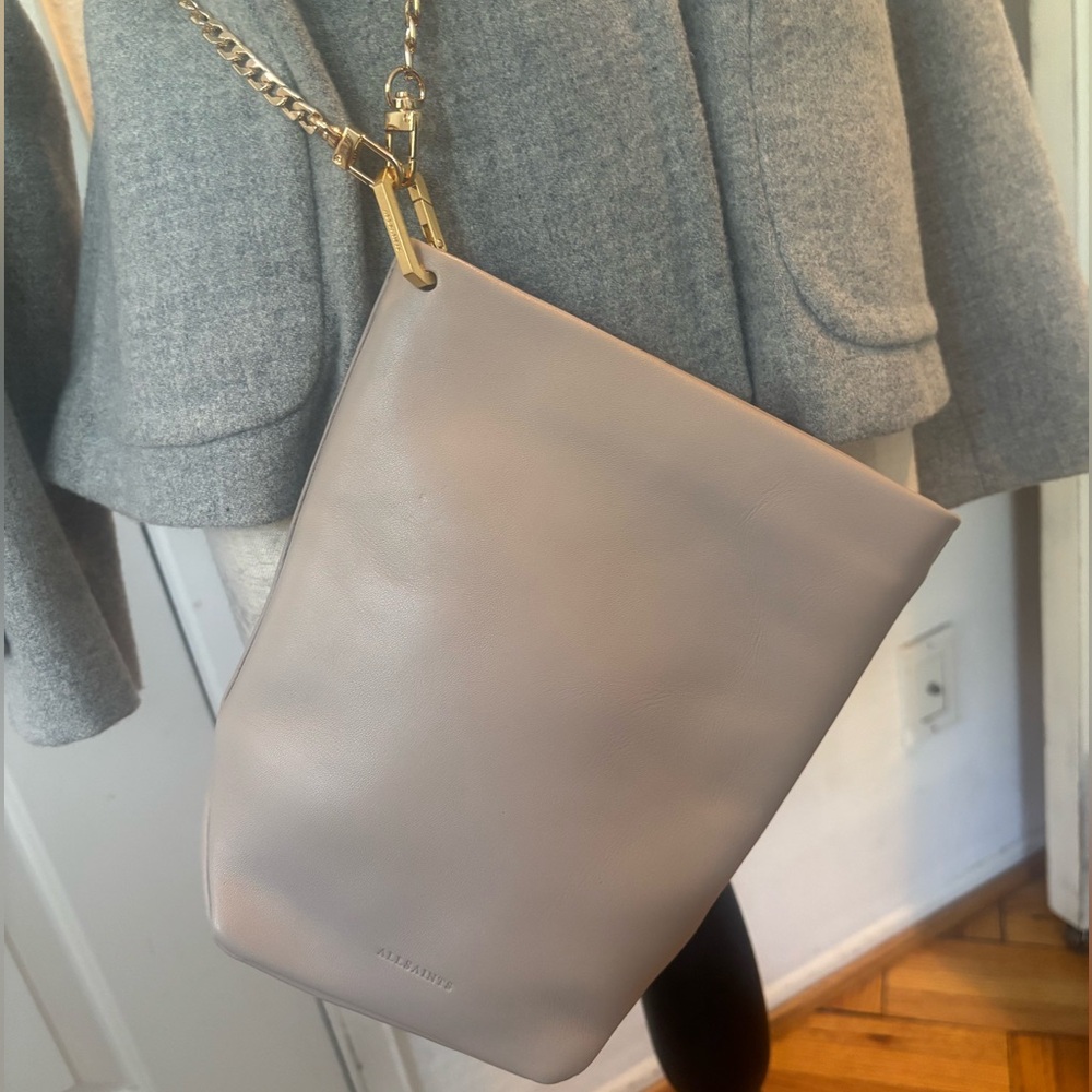 AllSaints Beige Leather Wristlet with Gold Hardware